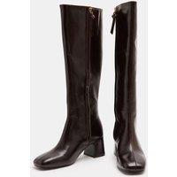 JAEGER Square Toe Block Heel Knee High Boot Chocolate