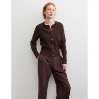 JAEGER Pure Cashmere Round Neck Relaxed Cardigan Coffee
