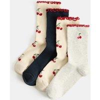 M&S 4 Pack Cherry Ribbed Socks (6 Small - 7 Large) Red Mix