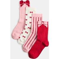 M&S 4 Pack Cotton Rich Bow Socks Pink Mix