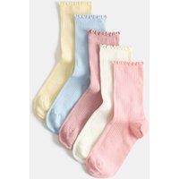 M&S 5 Pack Cotton Rich Ribbed Lettuce Trim Socks (6 Small-7 Large) Multi