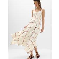 M&S Linen Rich Printed V-Neck Hanky Hem Dress Ivory Mix