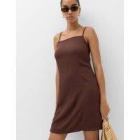 M&S Square Neck Mini Shift Dress with Linen Peat