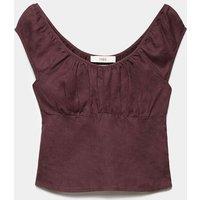 M&S Pure Linen Square Neck Ruched Top Peat