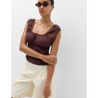 M&S Pure Linen Square Neck Ruched Top Peat
