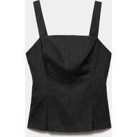 M&S Pure Linen Square Neck Panelled Peplum Top Black