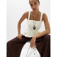 M&S Pure Linen Square Neck Panelled Peplum Top Ivory