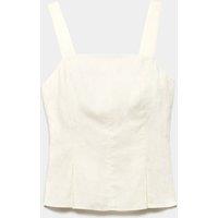M&S Pure Linen Square Neck Panelled Peplum Top Ivory
