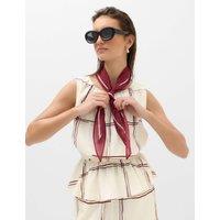M&S Linen Rich Printed Waisted Ruched Top Ivory Mix