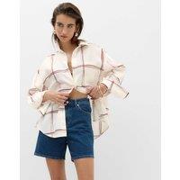 M&S Pure Linen Checked Shirt Ivory Mix