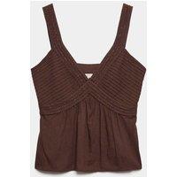 M&S Textured Beaded V-Neck Cami Top with Linen Peat