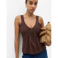 M&S Textured Beaded V-Neck Cami Top with Linen Peat