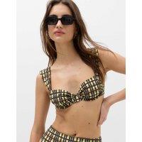 M&S Checked Padded Wired Bikini Top Green Mix