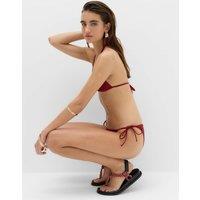 M&S Metallic Sheen Tie Side Bikini Bottoms Dark Red