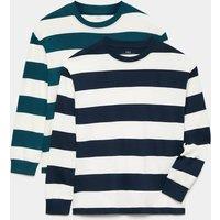 M&S 2 Pack Pure Cotton Striped Tops (6-16 Yrs) Navy Mix
