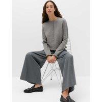 M&S Ruffle Crew Neck Cardigan Mid Grey Marl