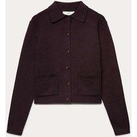 M&S Air-Yarn Collared Relaxed Cropped Cardigan Dark Aubergine