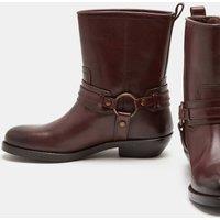 M&S Leather Cowboy Block Heel Mid Calf Boots Wine
