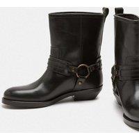 M&S Leather Cowboy Block Heel Mid Calf Boots Black