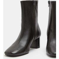M&S Leather Block Heel Sock Boots Brown