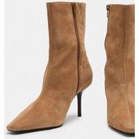 M&S Suede Stiletto Heel Chisel Toe Ankle Boots Sand