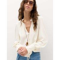 M&S Tie Neck Blouson Sleeve Blouse Ivory