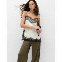 M&S Contrast Lace Trim Cami Top Ivory Mix