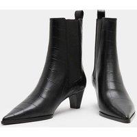 M&S Leather Croc Chelsea Block Heel Ankle Boots Black