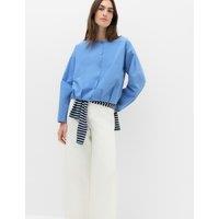 M&S Pure Cotton Polka Dot Barrel Sleeve Blouse Fresh Blue