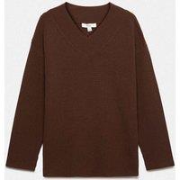 M&S Ribbed V-Neck Longline Jumper Conker