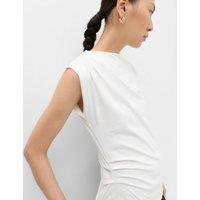 M&S Cotton Rich Ribbed High Neck Asymmetric Top White