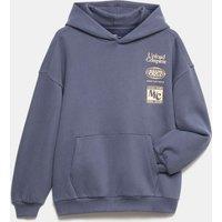 M&S Cotton Rich Graphic Hoodie (6-16 Yrs) Slate Blue