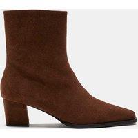 M&S Suede Block Heel Chisel Toe Ankle Boots Dark Tan