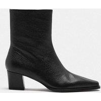 M&S Leather Block Heel Chisel Toe Ankle Boots Black
