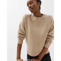 M&S Crew Neck Relaxed Jumper with Wool Medium Beige