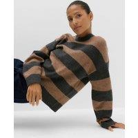 M&S Striped Crew Neck Relaxed Jumper with Wool Charcoal Mix