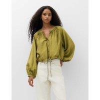 M&S Drawstring Button Through Blouse Khaki
