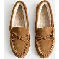 M&S Suede Faux Fur Lined Moccasin Slippers Chestnut