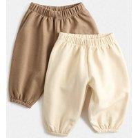 M&S 2 Pack Cotton Rich Joggers (0-5 Yrs) Brown Mix