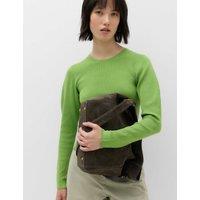 M&S Ribbed Crew Neck Fitted Knitted Top Green