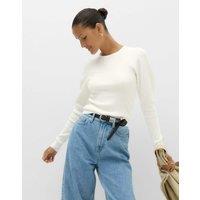 M&S Ribbed Crew Neck Fitted Knitted Top Ivory