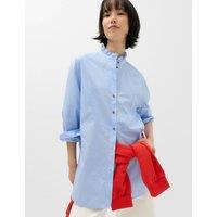 M&S Pure Cotton Pie Crust Frill Neck Shirt Pale Blue