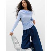 M&S Cowl Neck Draped Long Sleeve Top Faded Blue