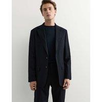 JAEGER Tailored Fit Italian Wool Flannel Suit Jacket Navy