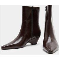 M&S Polished Chisel Toe Wedge Ankle Boots Wine