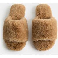 M&S Faux Fur Open Toe Slider Slippers Sand