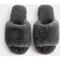 M&S Faux Fur Open Toe Slider Slippers Dark Grey