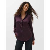 M&S Satin Collared Button Through Shirt Dark Aubergine