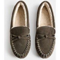 M&S Suede Faux Fur Lined Moccasin Slippers Grey