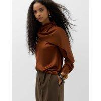 M&S Satin Scarf Neck Blouse Cognac